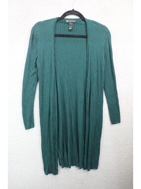 Inc International Concept Long Sleeve Green Ribbed Open Front Cardigan-Small